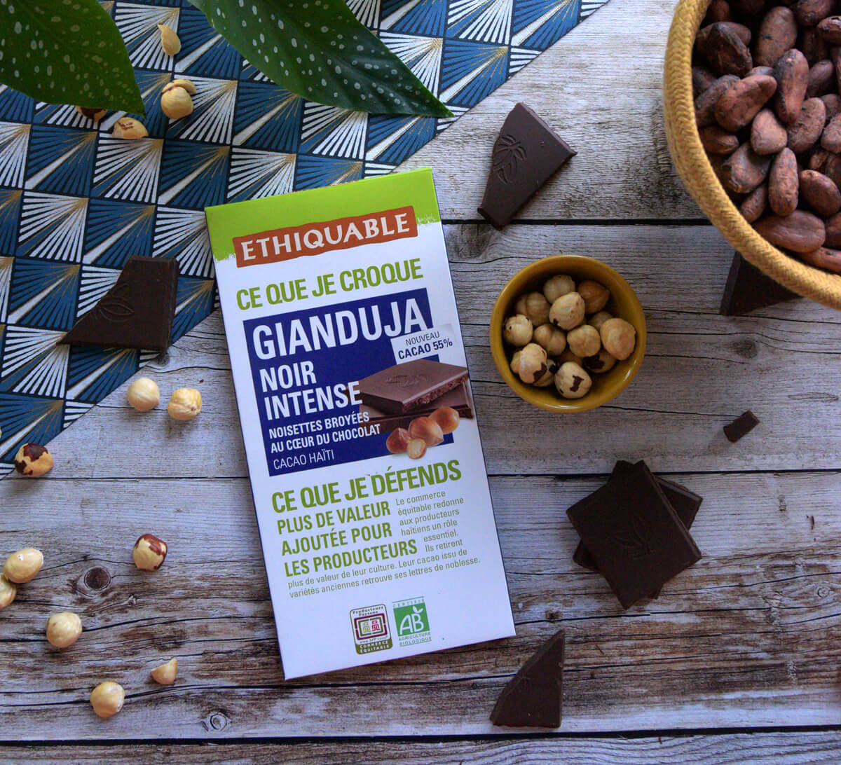 Chocolat Gianduja noir onctueux bio et issu du Commerce Equitable
