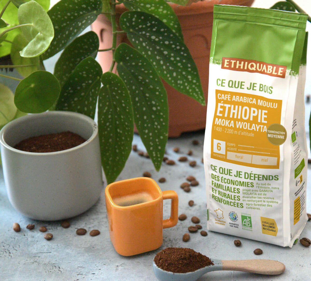 Sachet 250g de café arabica moulu d'Éthiopie bio et équitable