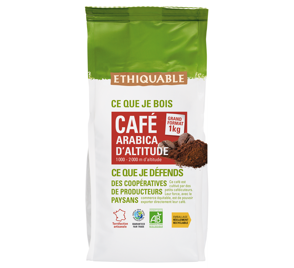 Café arabica en grains bio du Congo, bord lac Kivu, issu du Commerce Equitable en format 1 kilo