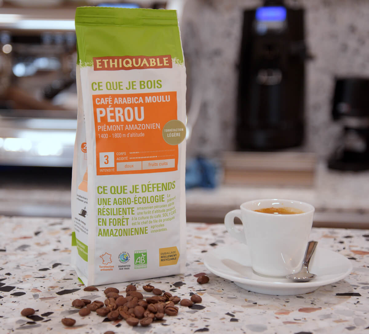 Paquet de café moulu du Pérou bio et équitable en format 250g